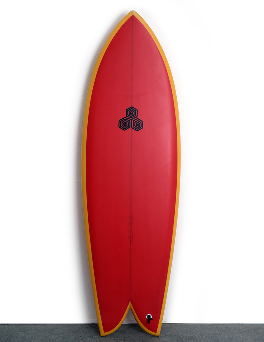 Channel Islands Feb's Fish surfboard 5ft 11 Futures - Red/Yellow