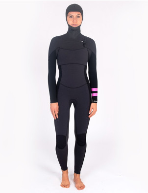 Hurley Wetsuits Ladies Plus Chest Zip 5/3mm Hooded Wetsuit - Black/Graphite