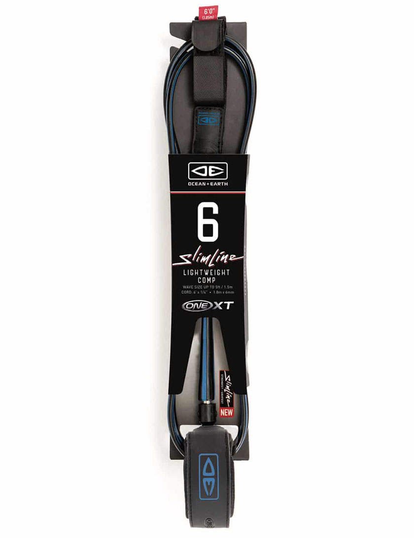 Ocean & Earth Slimline Comp surfboard leash 6ft - Black/Blue