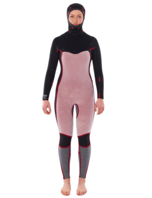 Rip Curl Ladies Dawn Patrol Chest Zip 5/4mm Hooded Wetsuit - Black