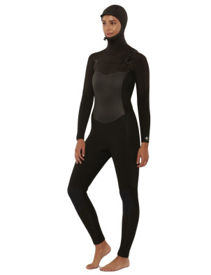 Sisstrevolution 7 Seas Ladies Chest Zip 6/5mm Hooded Wetsuit - Solid Black