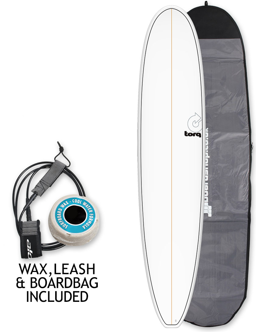 Torq Longboard surfboard package 8ft 6 - White/Pinline