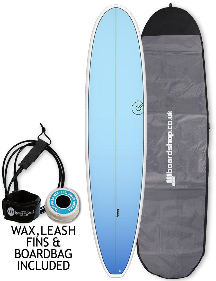 Torq Longboard surfboard 8ft 0 Package - Light Blue Fade
