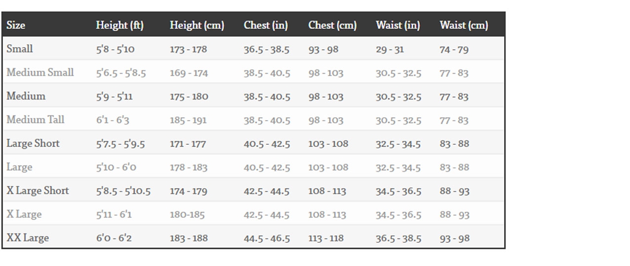Billabong Mens Size Guide