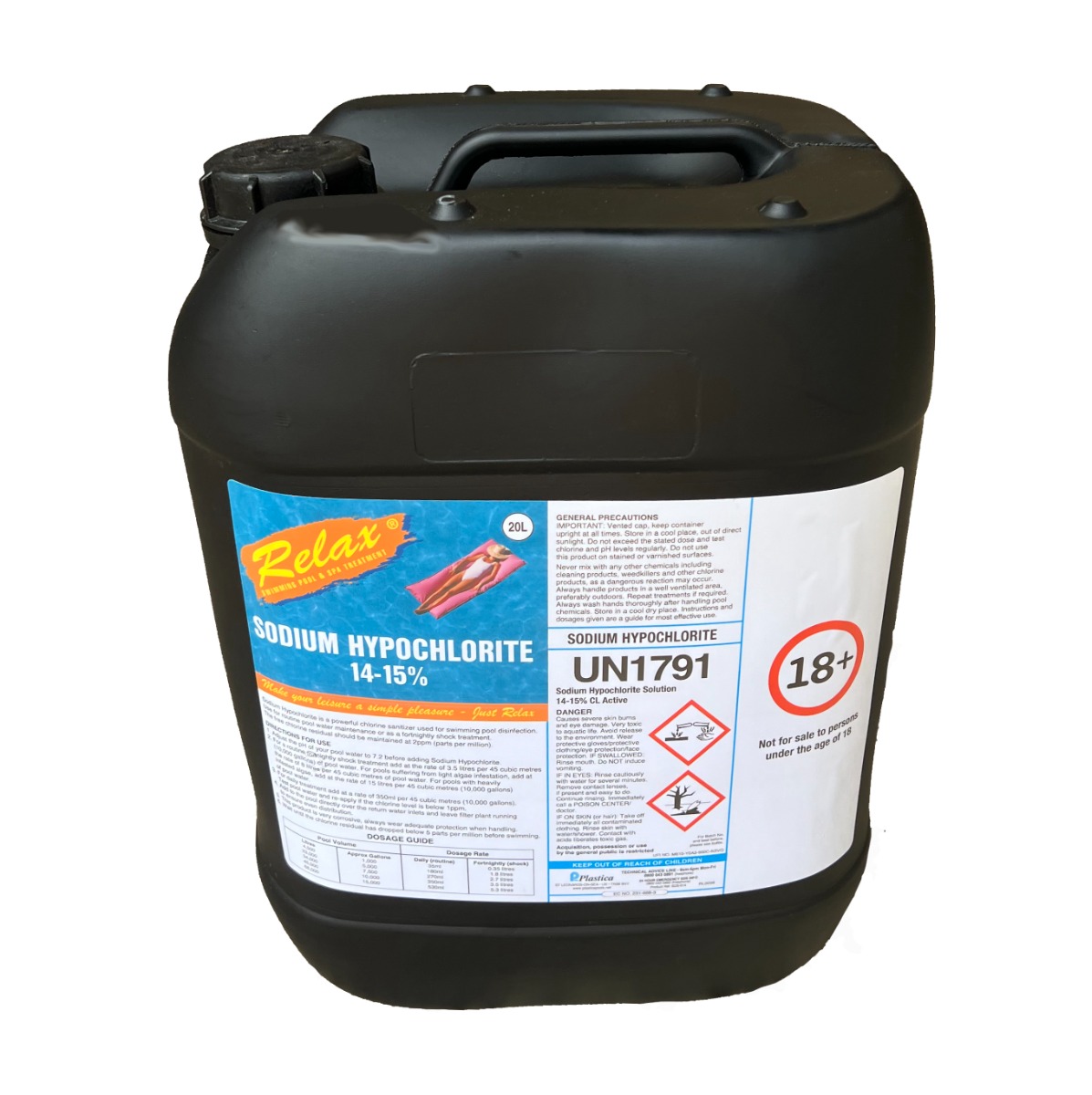 Relax Sodium Hypochlorite 14-15% 20 Litre Swimming Pool